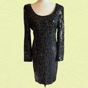 Vintage Rickie Freeman for Teri Jon silk sequin polkadot long sleeve dress